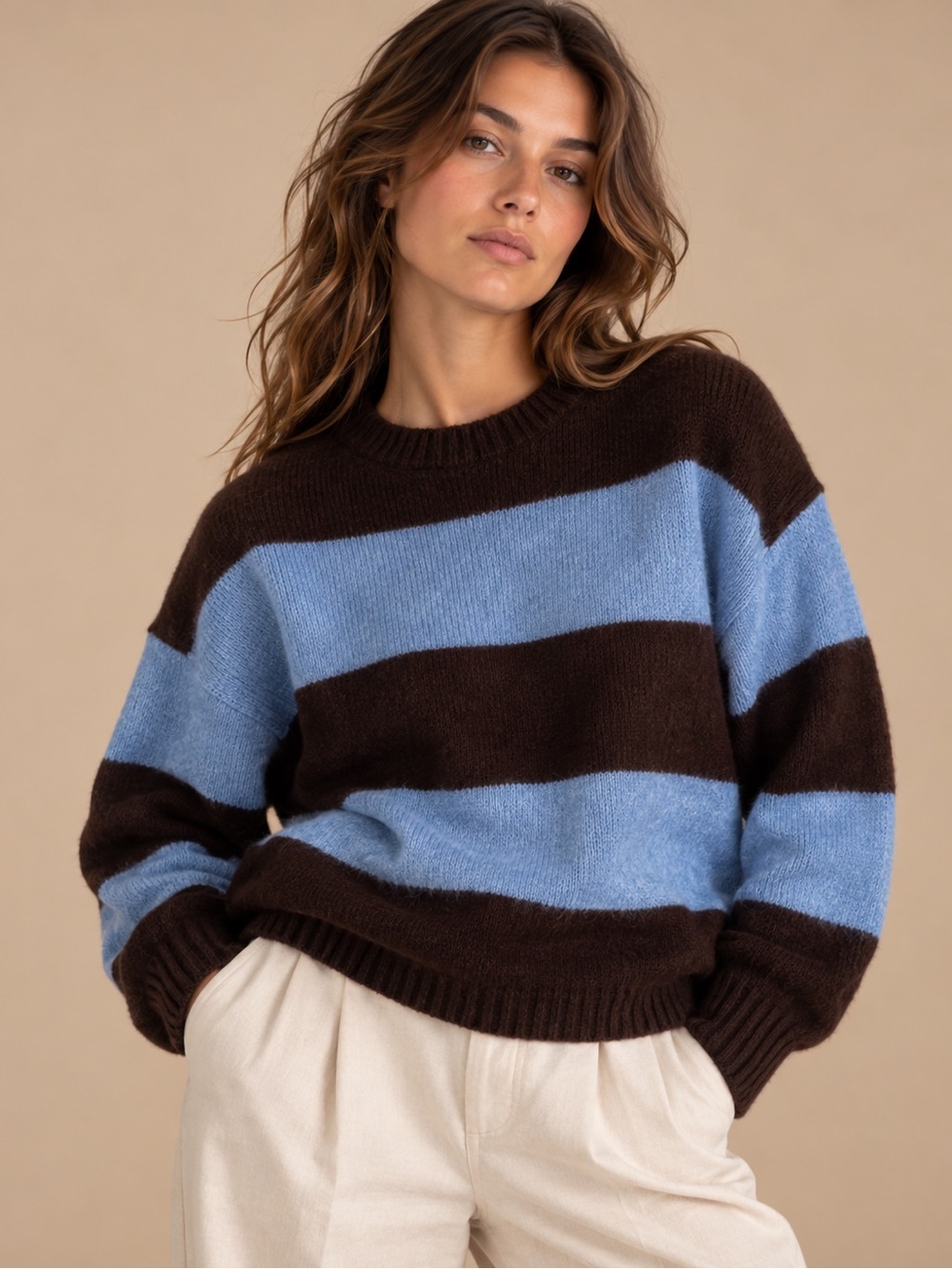 ASOS Design Brown & Blue Oversized Striped Sweater Size L